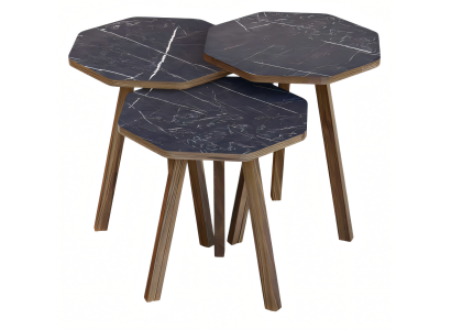 Elegantes schwarzes Couchtisch-Set aus Holz im modernen Stil