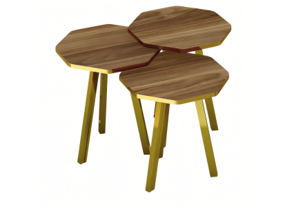 Elegantes braunes Couchtisch-Set aus Holz und Metall