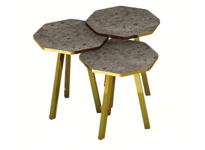 Elegantes graues Couchtisch-Set aus Holz und Metall