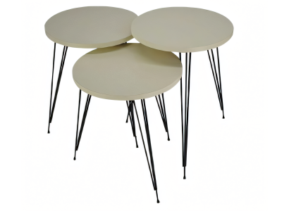 Elegantes Beigefarbenes Couchtisch-Set aus Holz und Metall