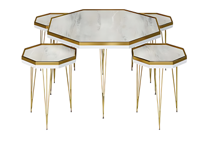 Elegantes weißes Wohnzimmer-Set aus MDF und Edelstahl
