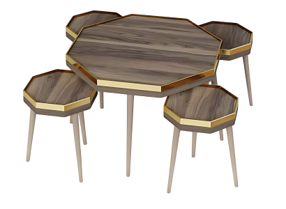 Wohnzimmer-Set Braun Holz Edelstahl modern stilvoll