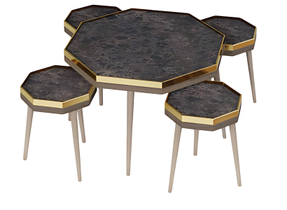Elegantes Wohnzimmer-Set Schwarz Holz Edelstahl modern