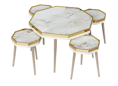 Elegantes weißes Wohnzimmer-Set aus Holz und Edelstahl
