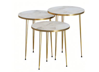 Elegantes Beiges Couchtisch-Set aus Holz und Edelstahl