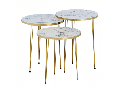 Elegantes Beiges Couchtisch-Set aus Holz und Edelstahl