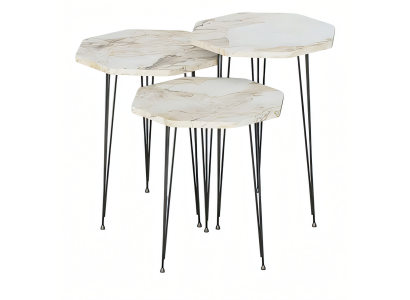 Elegantes Beiges Couchtisch-Set aus Holz und Metall