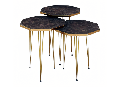 Elegantes braunes Couchtisch-Set aus Holz und Edelstahl