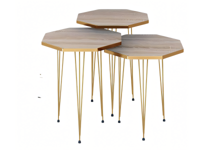 Elegantes braunes Couchtisch-Set aus Holz und Edelstahl