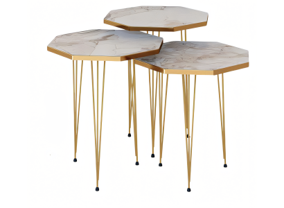 Elegantes beige Couchtisch-Set aus Holz und Edelstahl