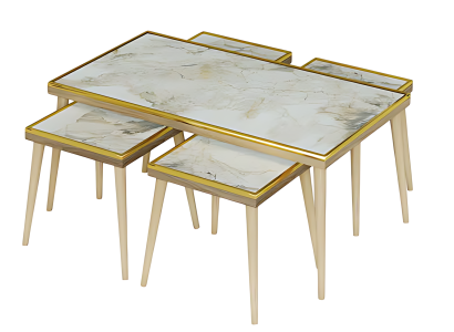 Elegantes weißes Wohnzimmer-Set aus Holz und Edelstahl im modernen