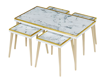 Elegantes weißes Wohnzimmer-Set aus Holz und Edelstahl
