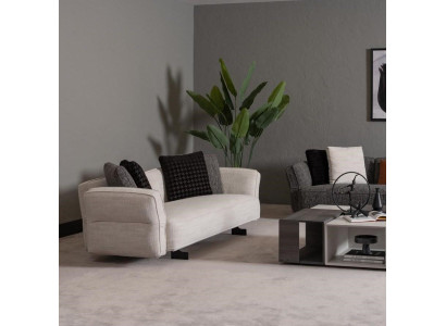 Elegantes beige 3-Sitzer-Sofa aus Textil mit Holzrahmen