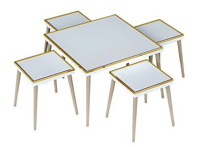 Elegantes weißes Wohnzimmer-Set aus Holz und Edelstahl im modernen
