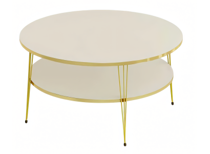 Eleganter Beigefarbener Couchtisch aus Holz mit Edelstahl-Details