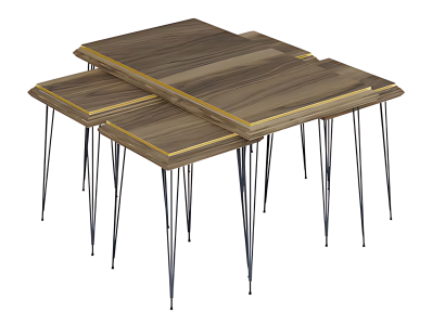 Eleganter brauner Couchtisch mit Beistelltischen aus MDF und Edelstahl