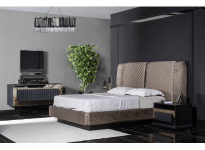 Elegantes graues Holz-Möbelset für Schlafzimmer mit Bett, Nachttischen