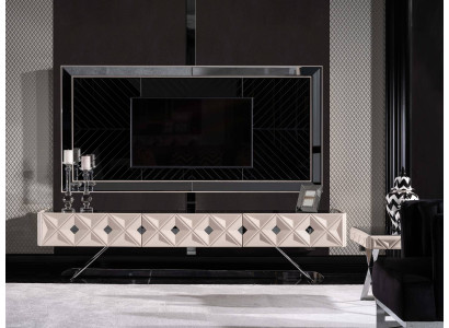 Elegantes Weißes Holz-Metall Wohnzimmer Set mit TV-Schrank und Panel