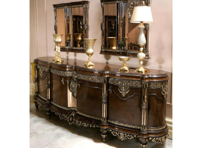 Elegantes braunes Holz- und Glasessezimmer Set mit Sideboard