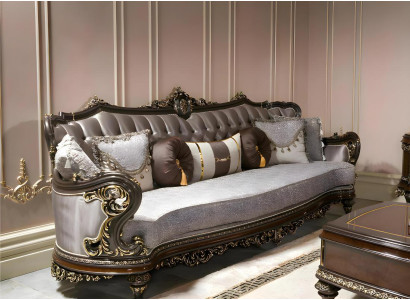 Elegantes graues 3-Sitzer Sofa aus Textil und Holz