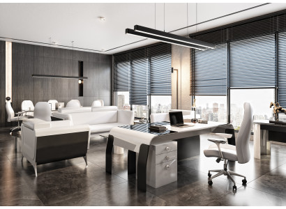 Eleganter weißer Holzarbeitszimmer-Set mit Schreibtisch und Bürostuhl