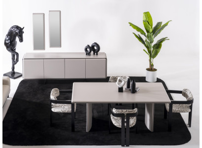 Elegantes Beiges Esszimmer Set mit Esstisch, Stühlen, Sideboard