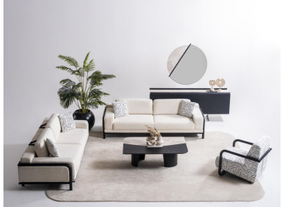 Elegantes 6-teiliges Wohnzimmer Set aus Holz in Beige mit modernem