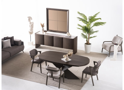 Elegantes braunes Esszimmer Set aus Holz mit Esstisch, Stühlen