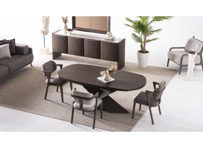 Elegantes braunes Esstisch- und Stuhl-Set aus Holz