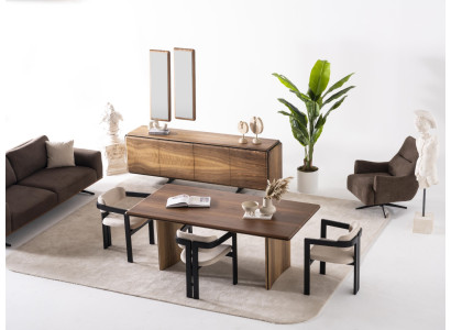 Elegantes braunes 7-tlg. Esszimmer Set aus Holz mit Esstisch, Stühlen