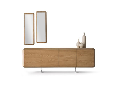 Elegantes braunes Holz-Set mit Sideboard und Spiegel für Esszimmer