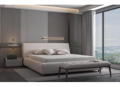 Weißes Textilbett Schlafzimmer Doppelbetten Designer Polsterbett