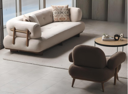 Wohnzimmer-Set Modernes Design Weiß, Braun  Farbe Stilvoll - 2TLG.