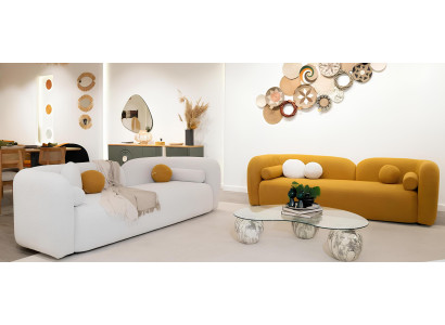 Wohnzimmer Sofa Set Designer Weißes Polstersofa Orange Stoffcouch