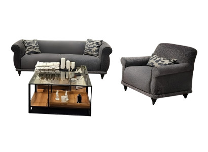 Wohnzimmer-Set 2-teilig (3-Sitzer + Sessel) in Grau.