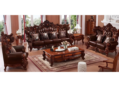 Wohnzimmer Set 4tlg Braun Sofagarnitur 4+2+1 Sitzer Design Couchtisch